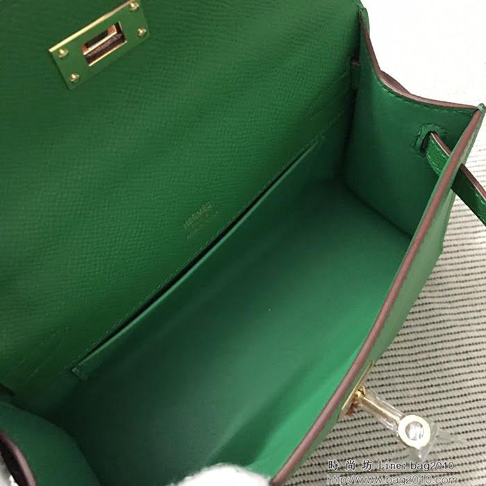 HERMES愛馬仕 凱莉包 mini kelly一代 竹子綠epsom皮 夏天首選手包款 可手提肩背  Ama1331